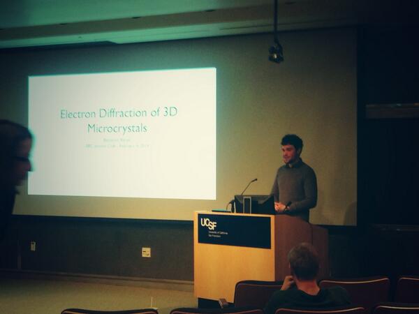 Giving a talk about recent developments in electron crystallography, February 2014